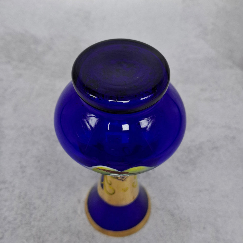 Vintage Cobalt Blue Bud Vase with Gold Accents and Hand-Painted Floral Decoration