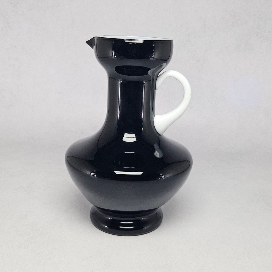 Vintage Empoli Italian Glass Black and White Cased Glass Pitcher