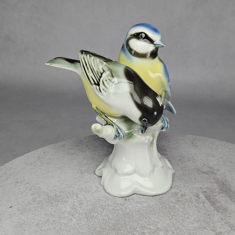 Vintage Gerold Porzellan blue tits figurine, front view