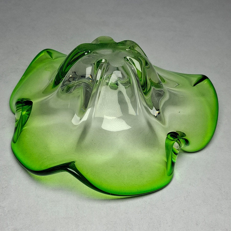 Vintage Green Murano Glass Flower Shaped Bowl