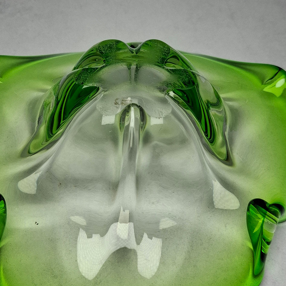 Vintage Green Murano Glass Flower Shaped Bowl