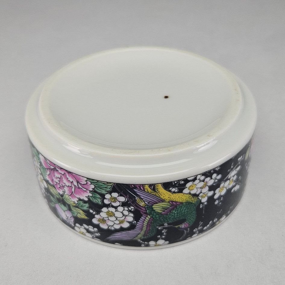 Vintage Japanese Peacock and Floral Ceramic Lidded Trinket Box