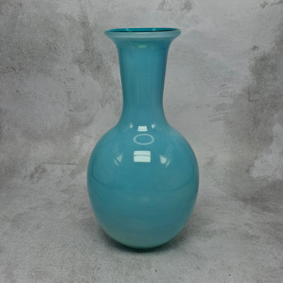 Vintage MCM Pale Blue Opaline Art Glass Vase in Danish Style