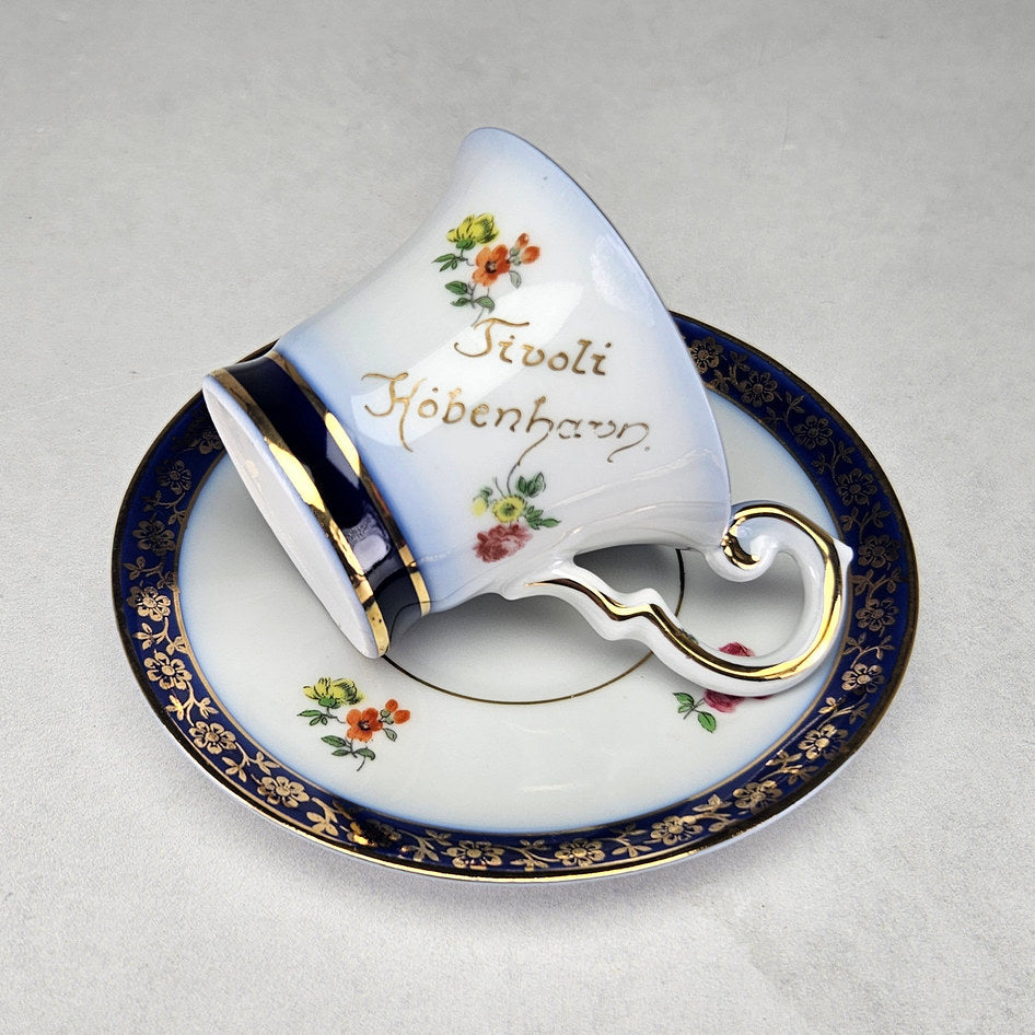 Overhead view of Tivoli souvenir cup and saucer
