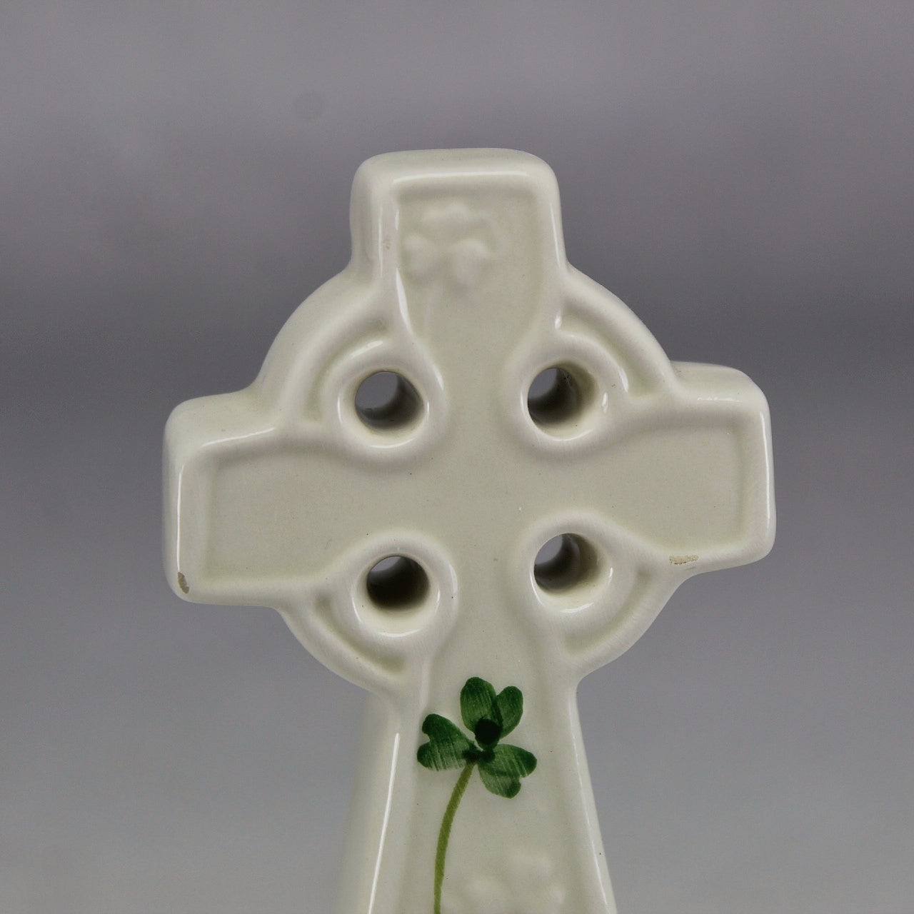 Vintage Porcelain Celtic Cross with Shamrock Motifs