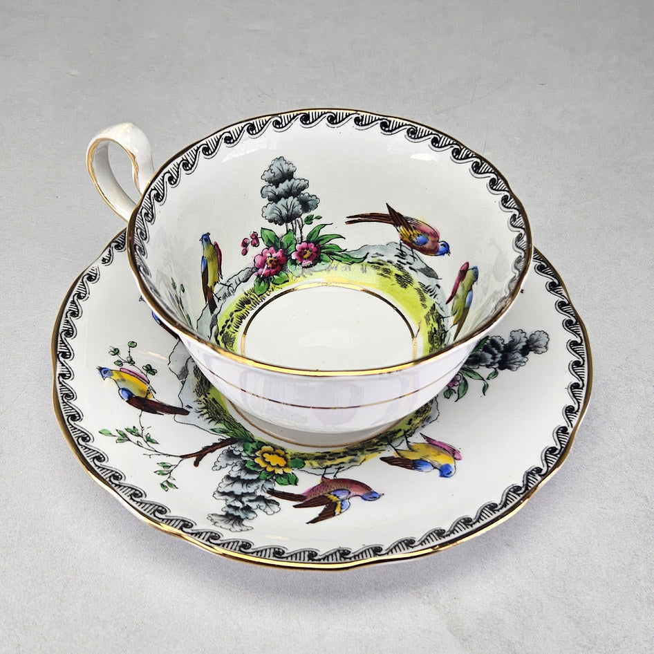 Bird and flower decoration on Royal Stafford teacup
