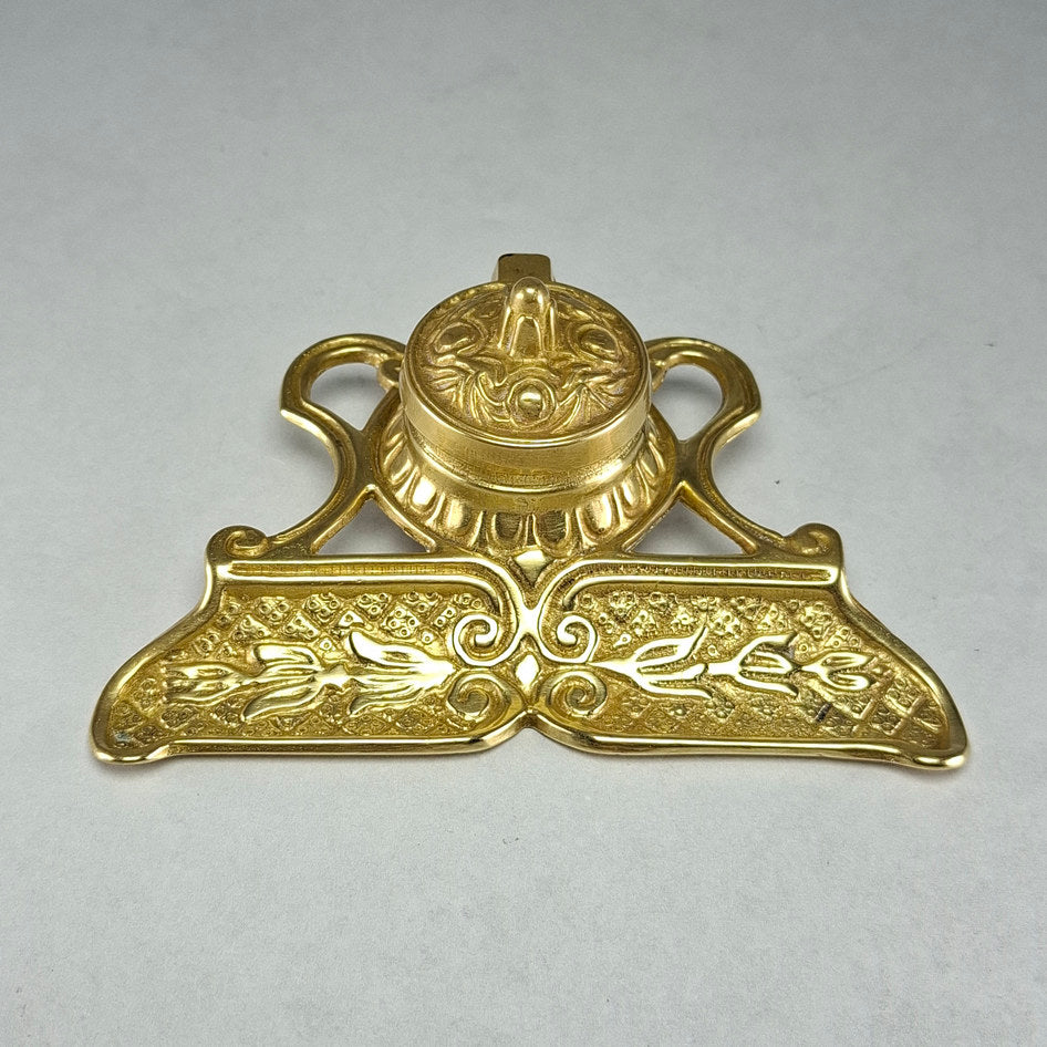 Vintage Solid Cast Brass Victorian-Style Desk Inkwell