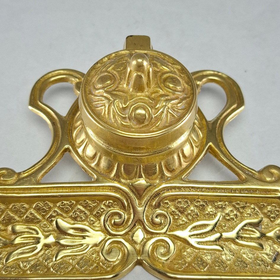 Vintage Solid Cast Brass Victorian-Style Desk Inkwell