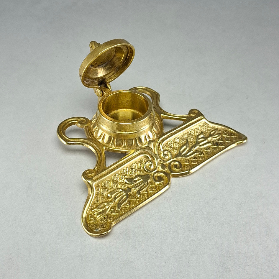 Vintage Solid Cast Brass Victorian-Style Desk Inkwell