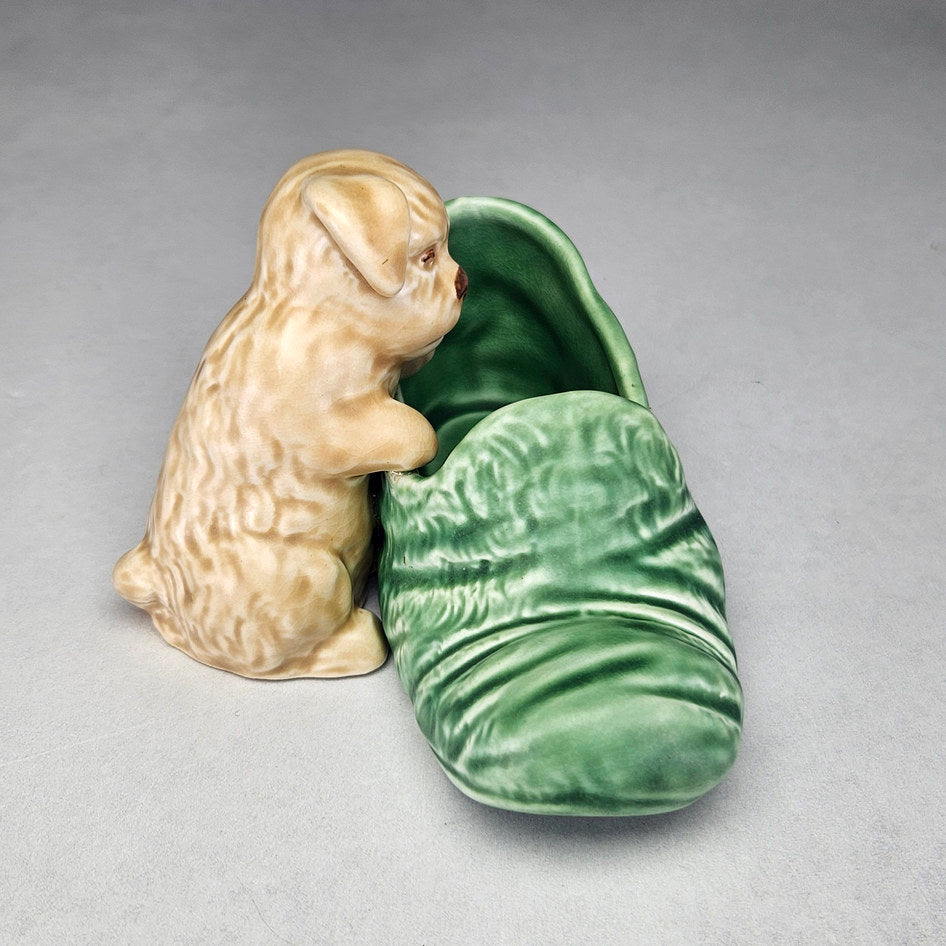 Vintage SylvaC 2051 Puppy with Green Slipper Posy Vase, view 2