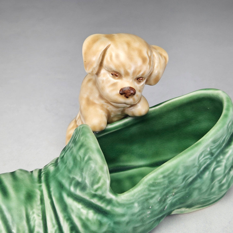 Vintage SylvaC 2051 Puppy with Green Slipper Posy Vase, view 5