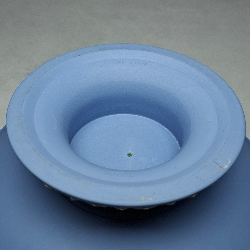 Vintage Wedgwood Blue Jasperware Pedestal Bowl with White Relief Decoration - 12.5cm