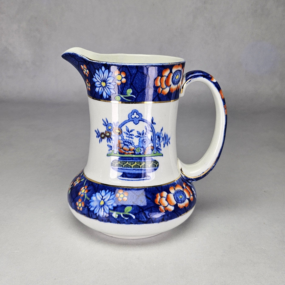 Wood and Sons Mancarn jug with cobalt borders and orange flowers