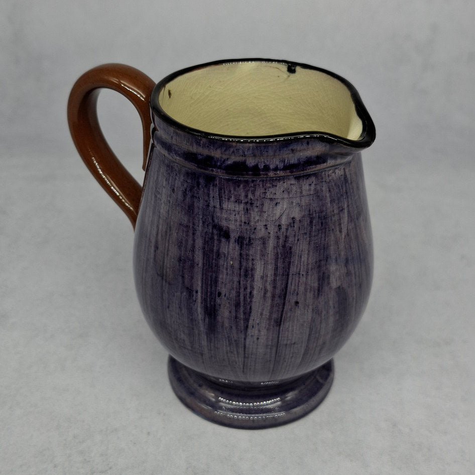 Rare Antique Watcombe Torquay Purple Hand-Painted Floral Pitcher with Brown Handle