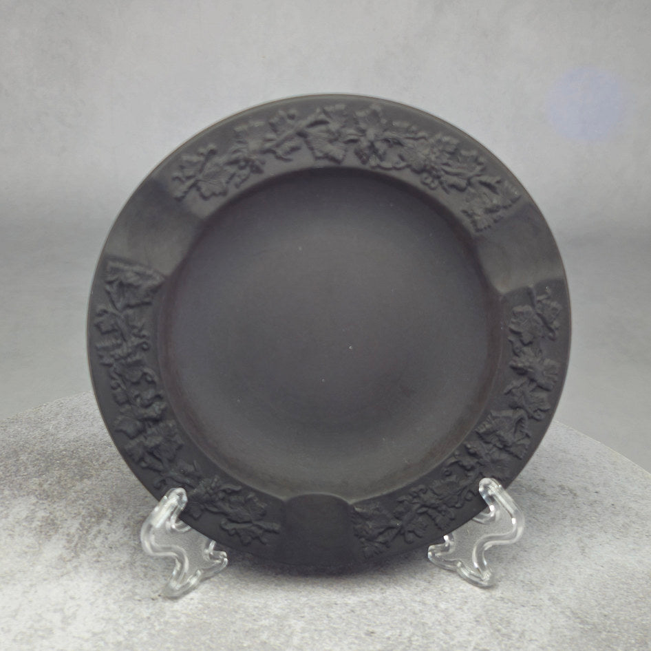 Wedgwood Black Jasperware Round Grape and Vine Ashtray