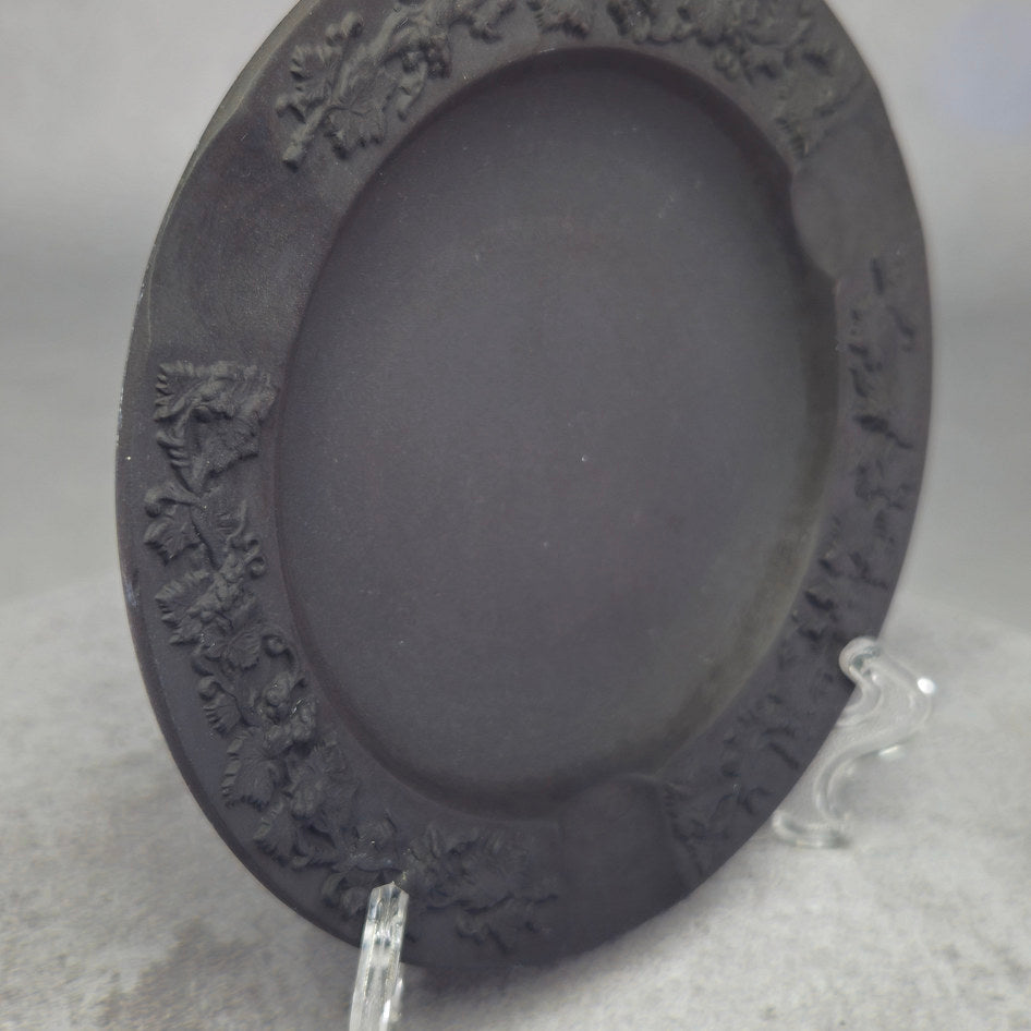 Wedgwood Black Jasperware Round Grape and Vine Ashtray