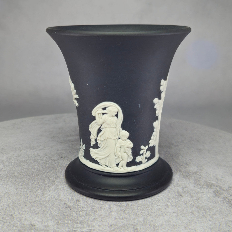 Wedgwood Black Jasperware Trumpet Vase with Neoclassical Relief