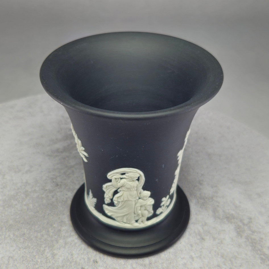 Wedgwood Black Jasperware Trumpet Vase with Neoclassical Relief