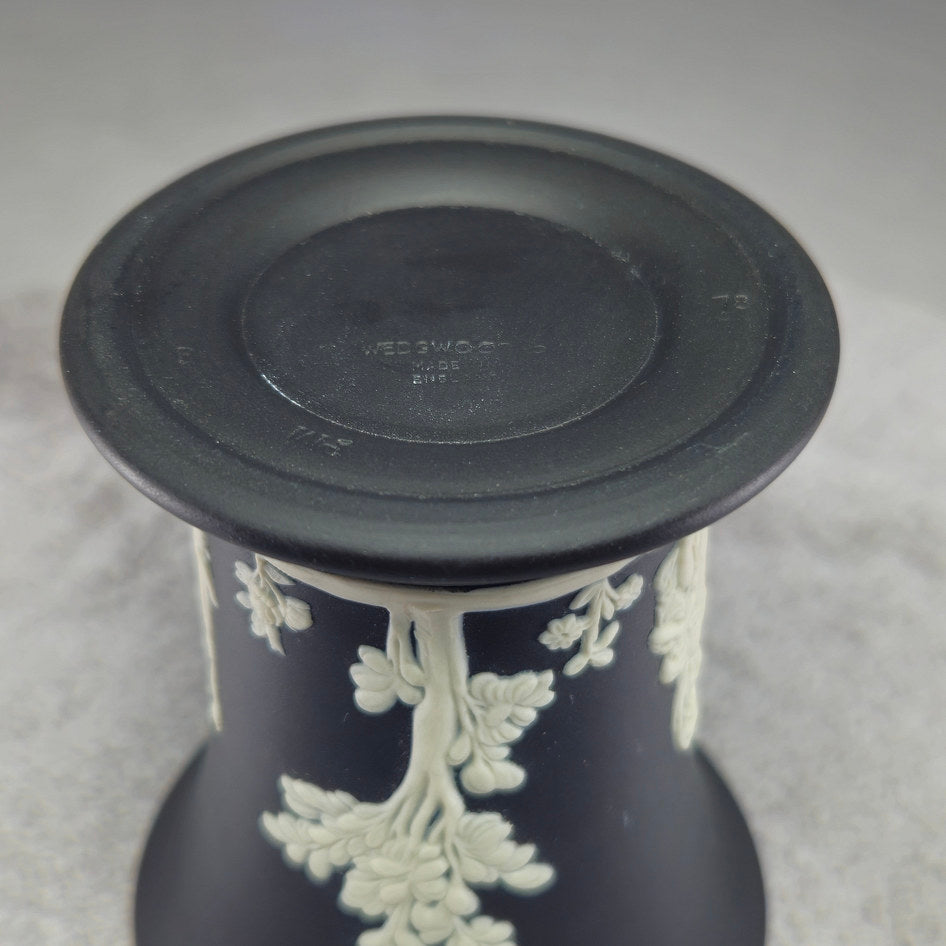 Wedgwood Black Jasperware Trumpet Vase with Neoclassical Relief
