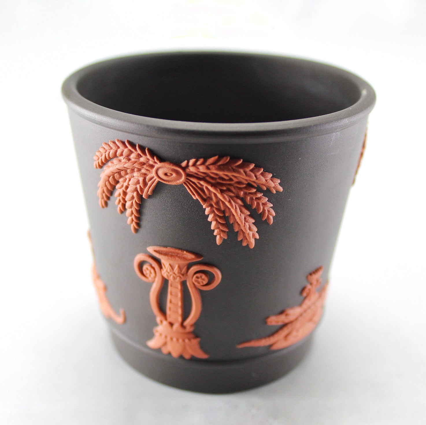 Wedgwood Terra Cotta on Black Jasperware Planter Pot with Egyptian Relief Figures