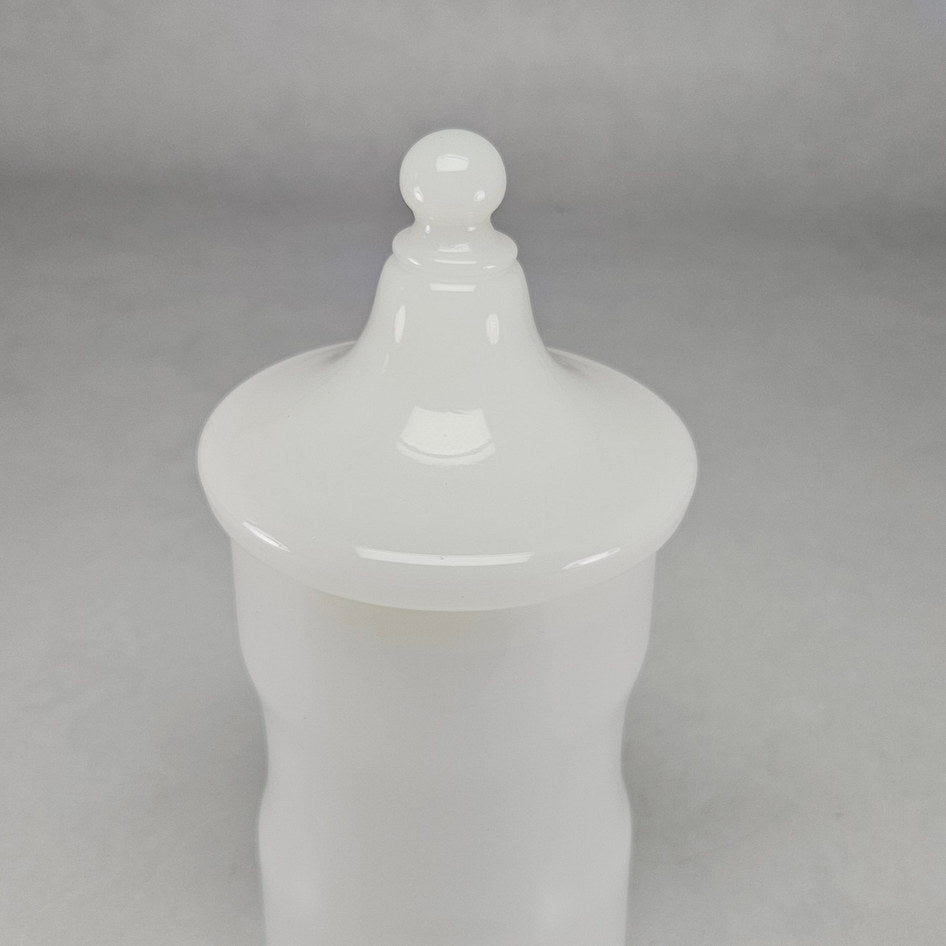 White Opaline Empoli Glass Lidded Jar with Rounded Finial