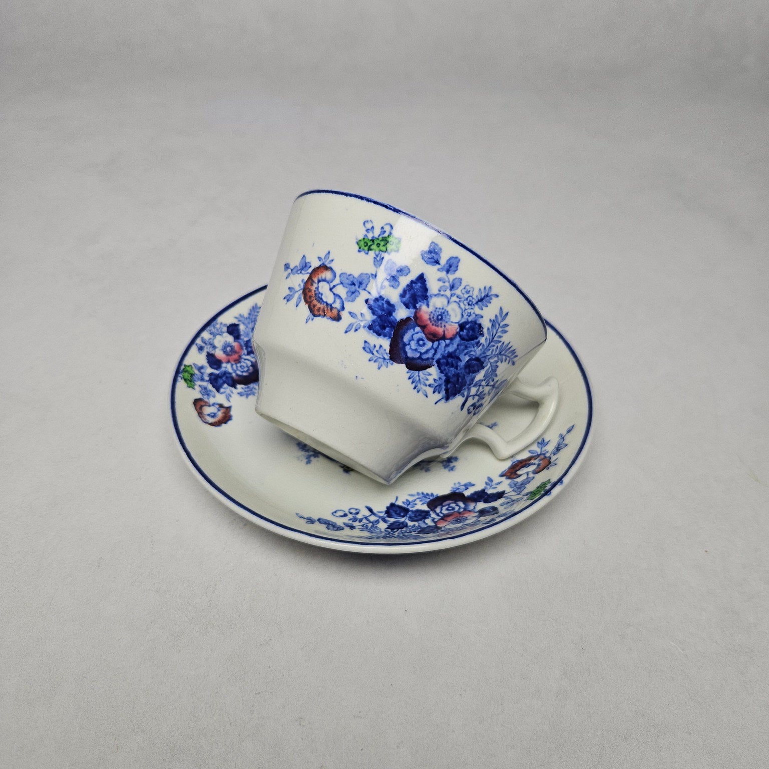 Wood & Sons Oriental Bird Blue and White Tea Cup and Saucer