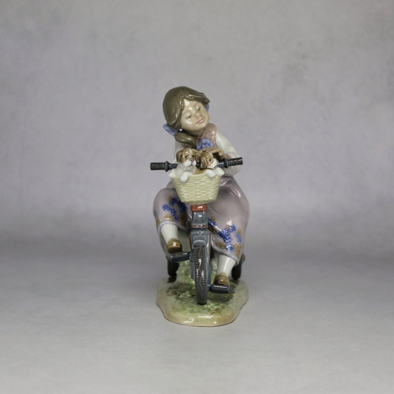 Lladró Girl on Bicycle with Puppies Porcelain Figurine Model 5680