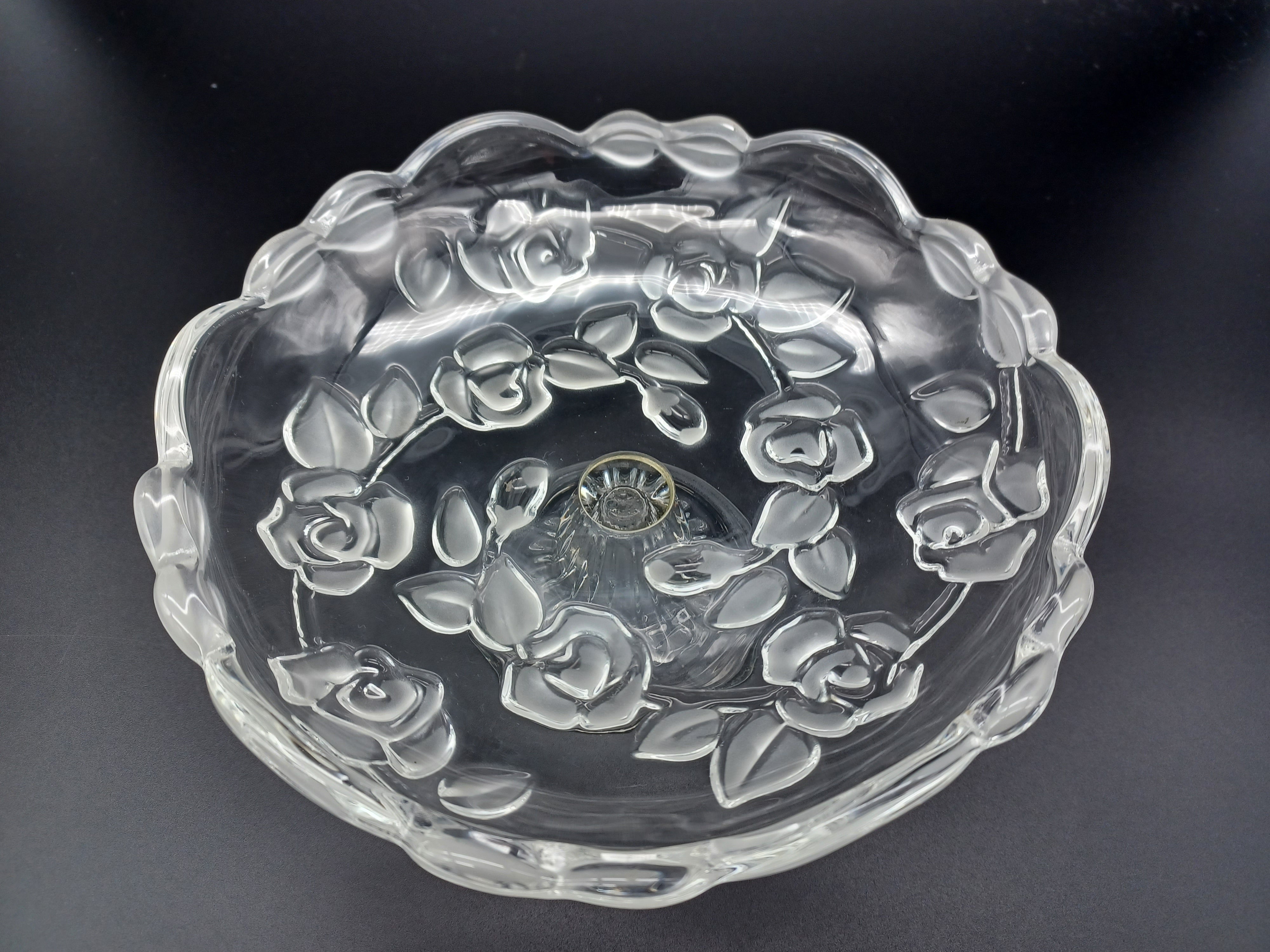 WALTHERGLAS Pattern, Frosted and Clear Rose Pedestal Dish, Design Art Glass