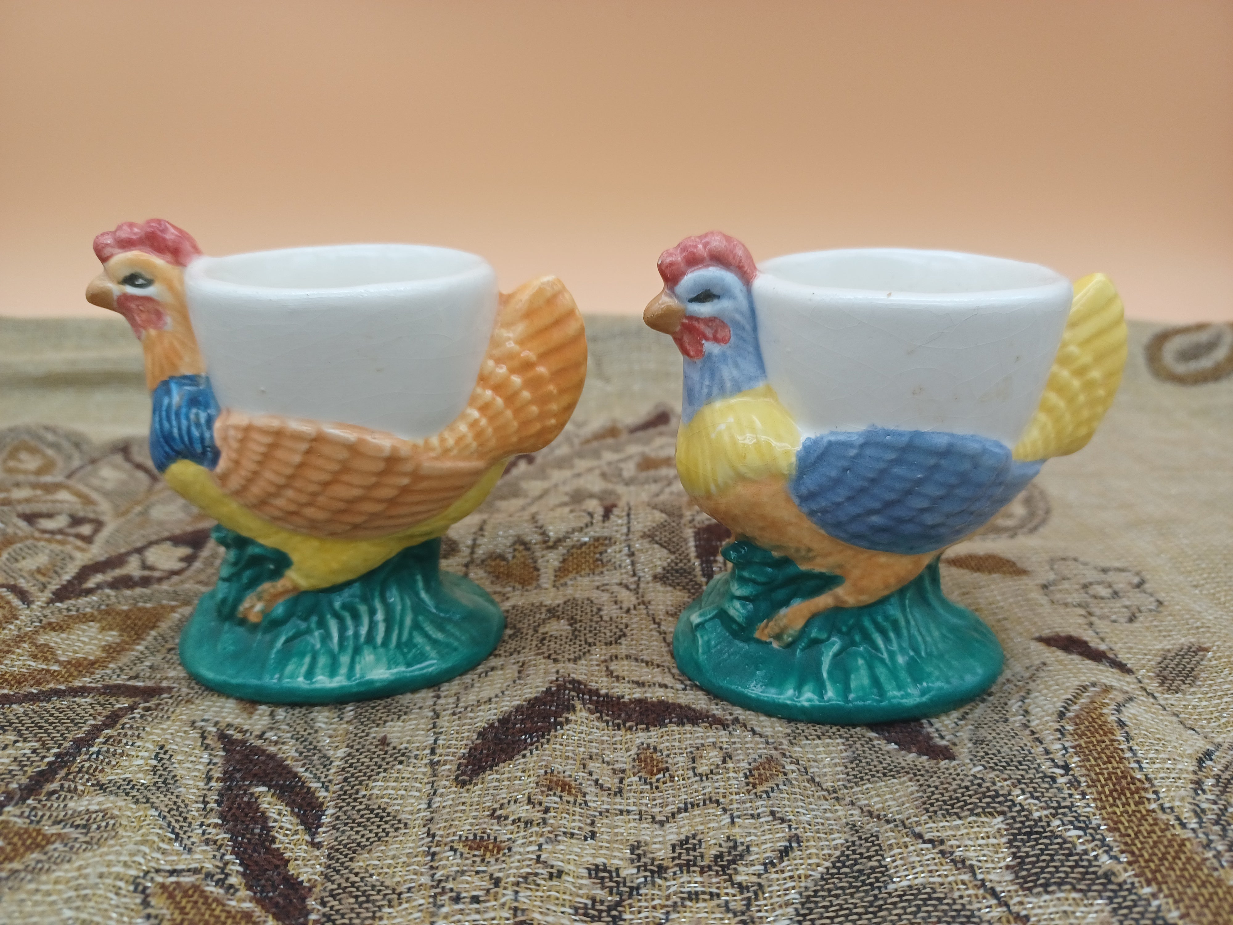 A Pair of Single White Porcelain Egg Cups With Chickens, Farmhouse Decor,  Country Kitchen, Holiday Brunch 