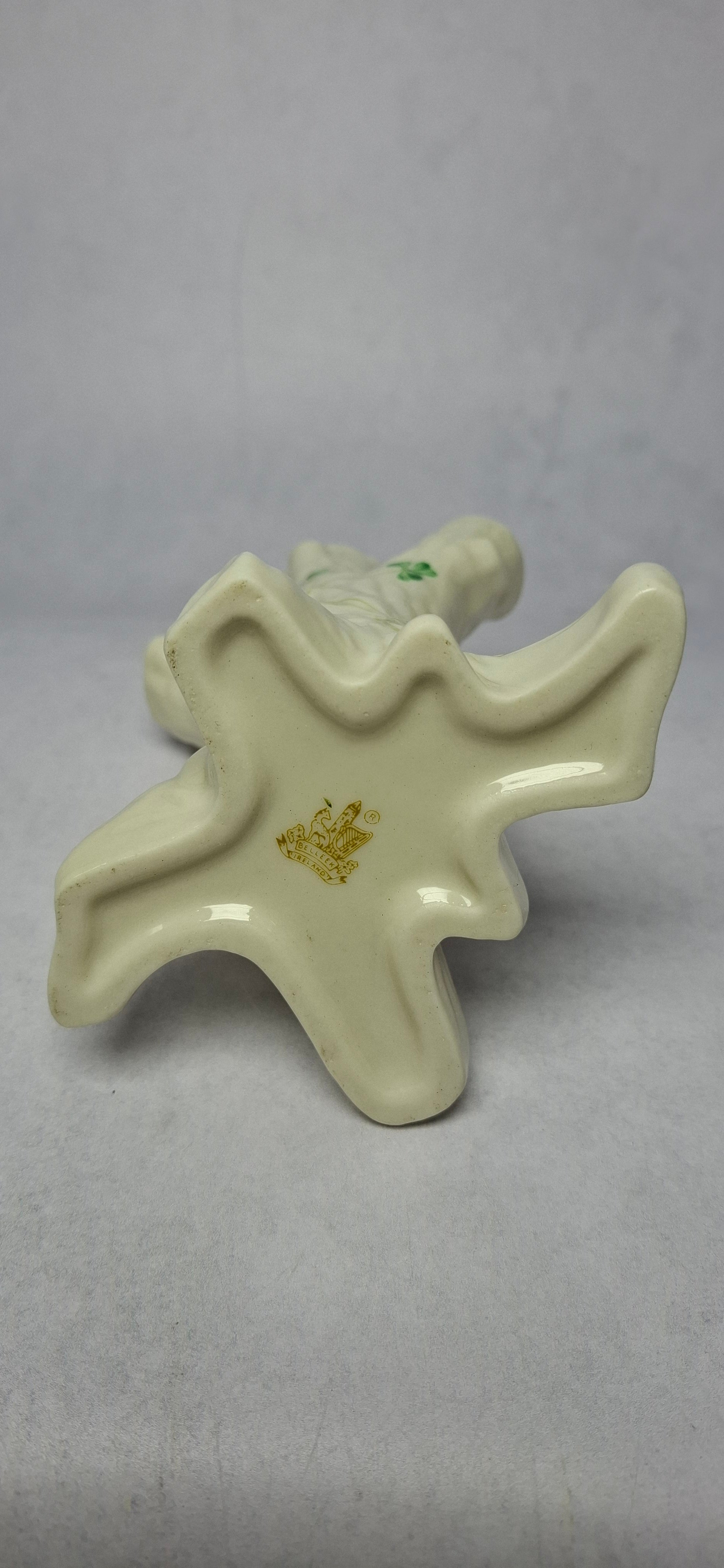 Vintage Tree Stump Vase in Soft Cream with Shamrock Motif, Marked Belleek Ireland