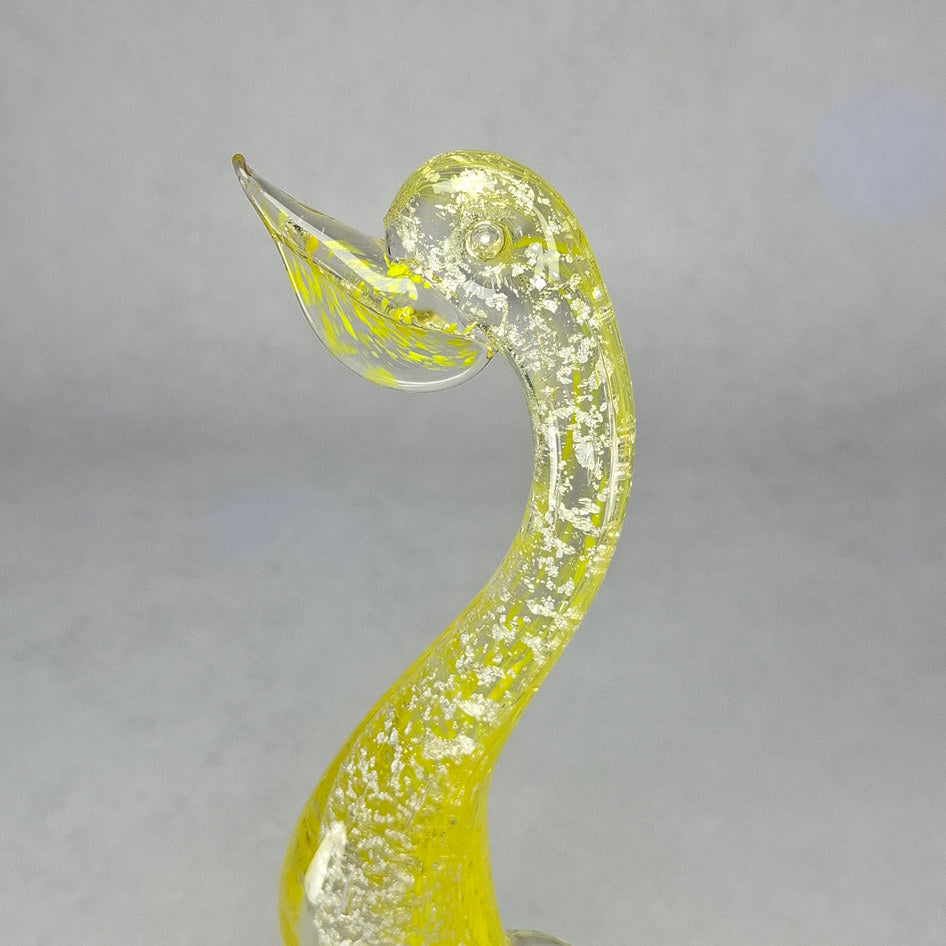 Mid-Century Clear and Yellow Art Glass Duck Sculpture