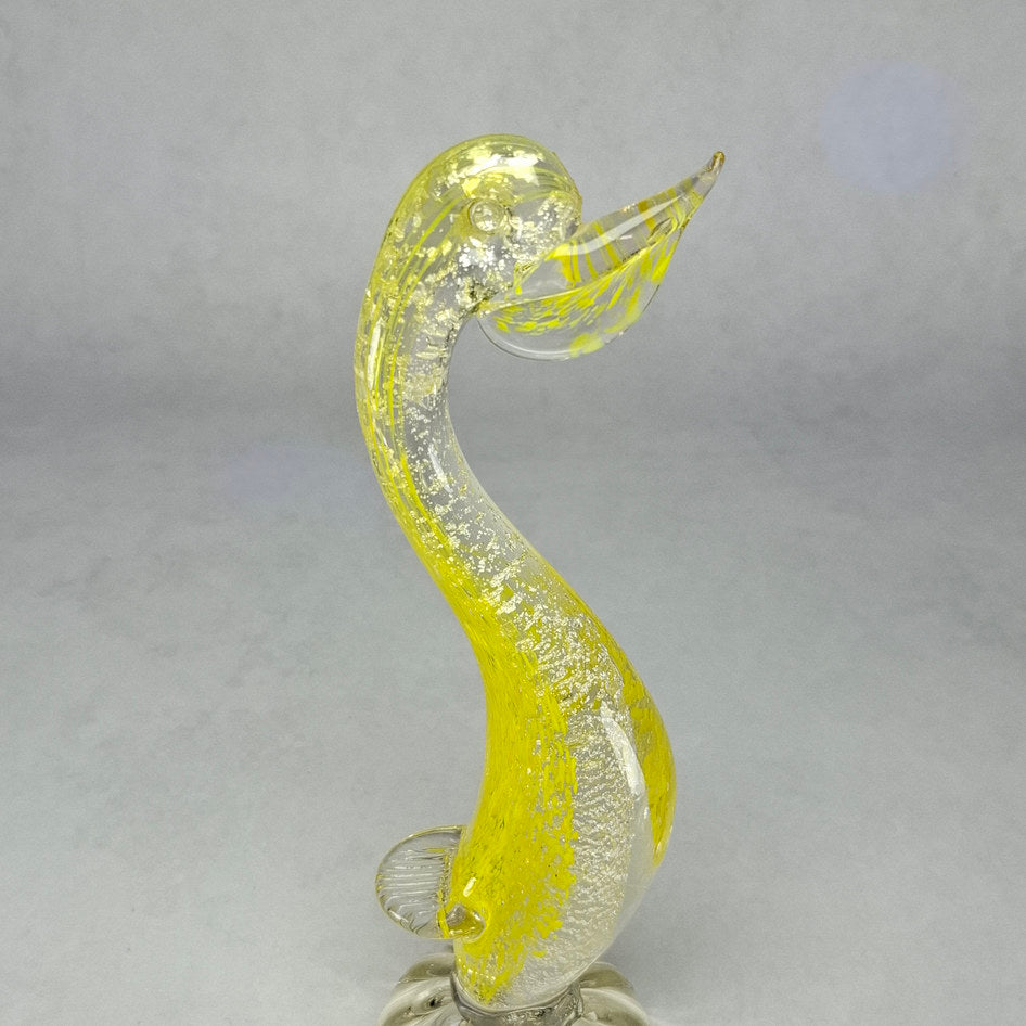 Mid-Century Clear and Yellow Art Glass Duck Sculpture