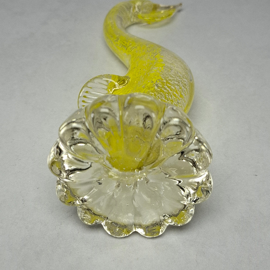 Mid-Century Clear and Yellow Art Glass Duck Sculpture