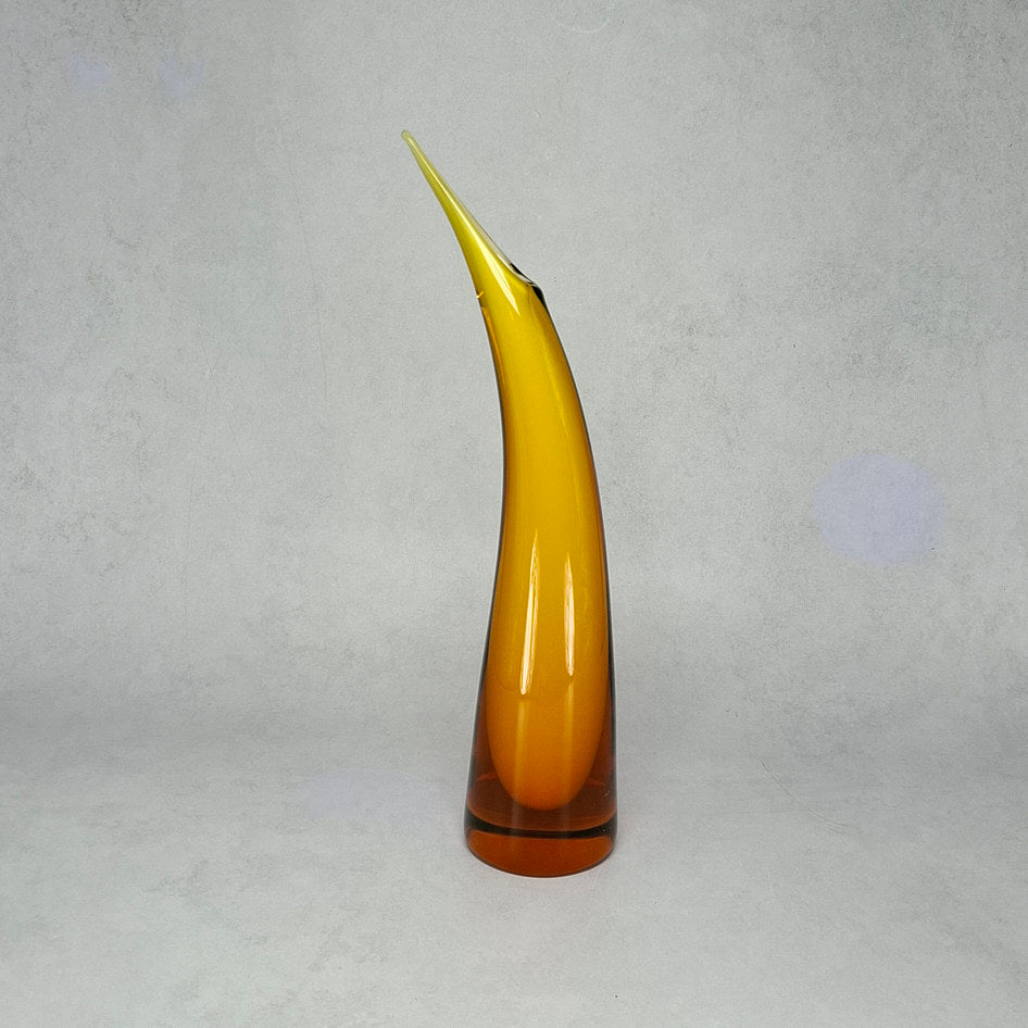 Murano-Style Amber and Yellow Hand-Blown Art Glass Horn Vase