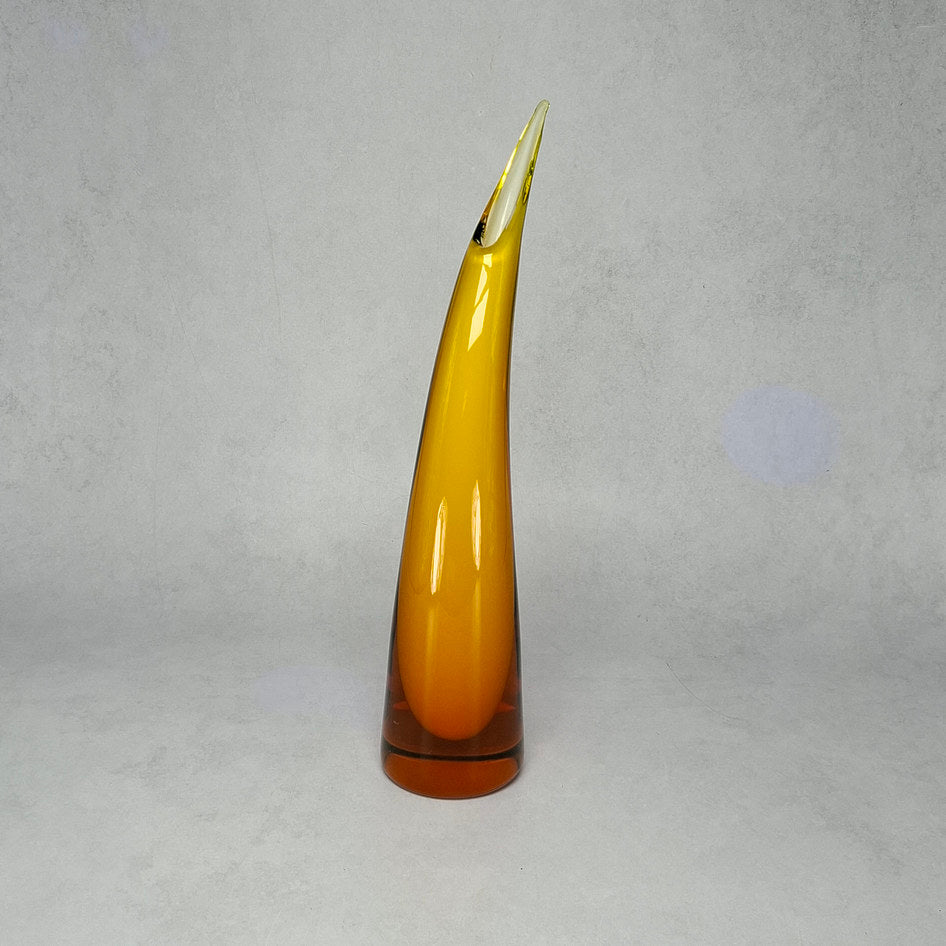 Murano-Style Amber and Yellow Hand-Blown Art Glass Horn Vase