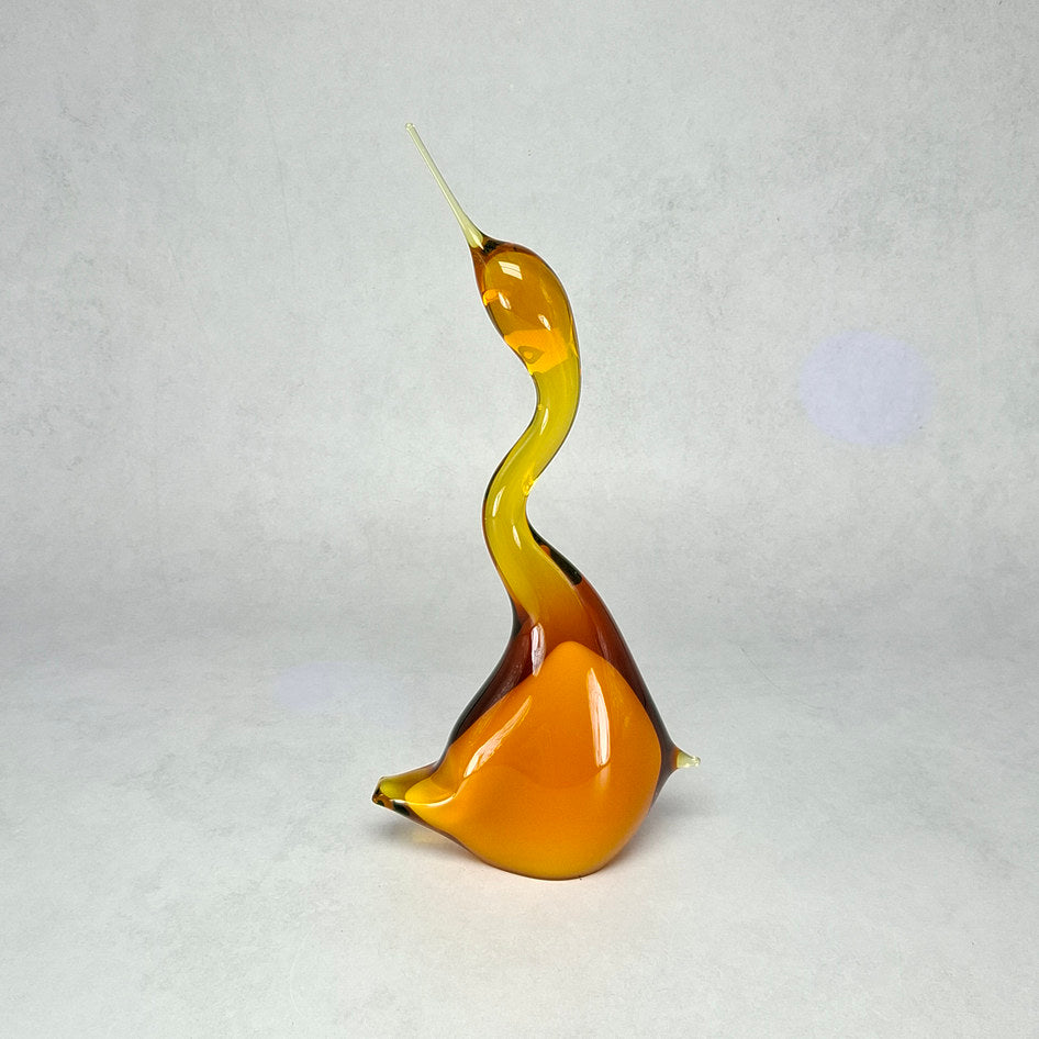 Murano-Style Amber and Yellow Hand-Blown Art Glass Swan