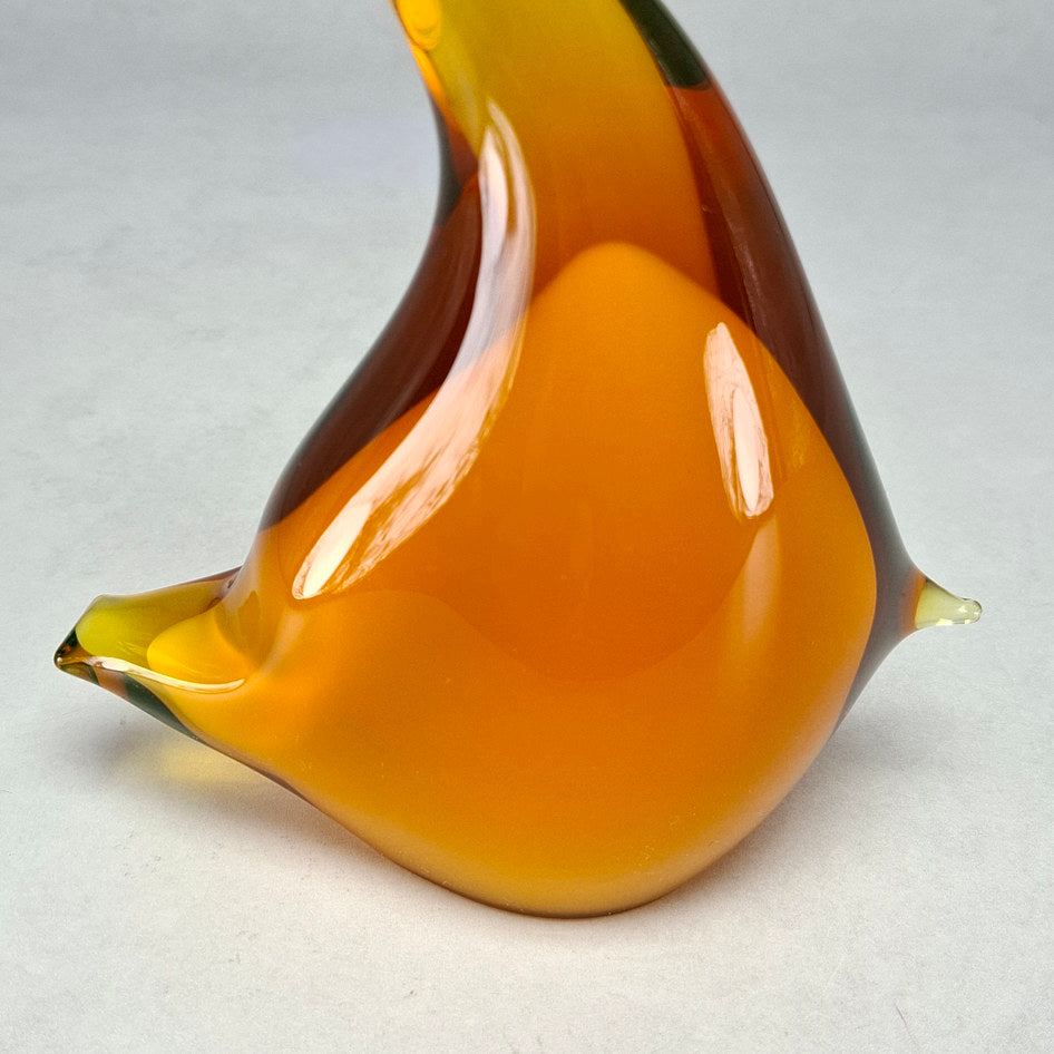 Murano-Style Amber and Yellow Hand-Blown Art Glass Swan