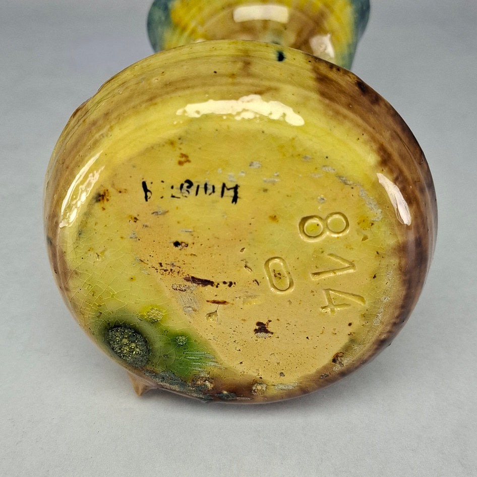 Antique Belgian Drip Glaze Studio Pottery Chamberstick Candle Holder