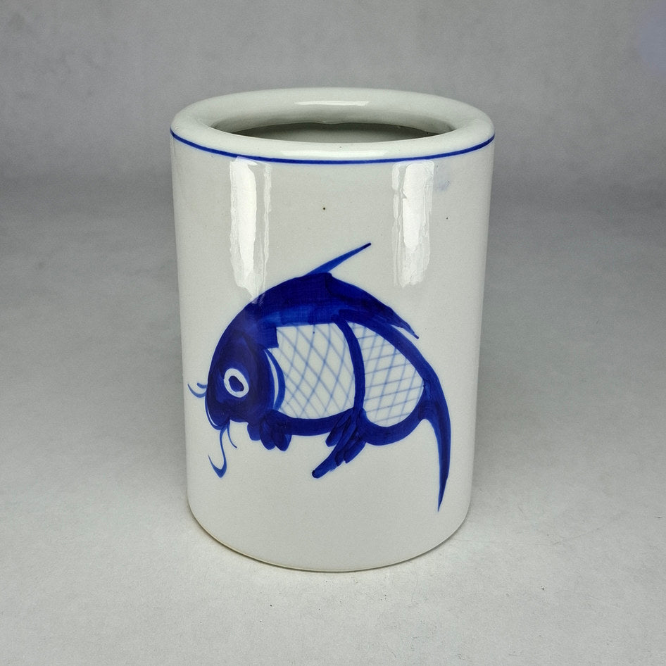 Blue and White Porcelain Koi Design Pot