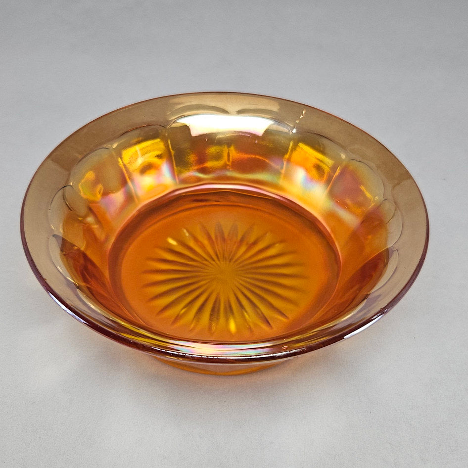 Amber Iridescent Pressed Glass Sweet Bowl in Carnival Style