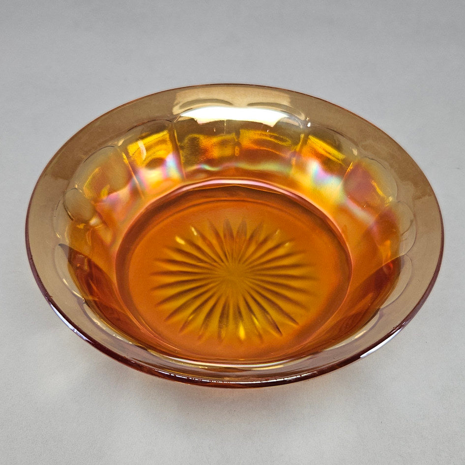 Amber Iridescent Pressed Glass Sweet Bowl in Carnival Style