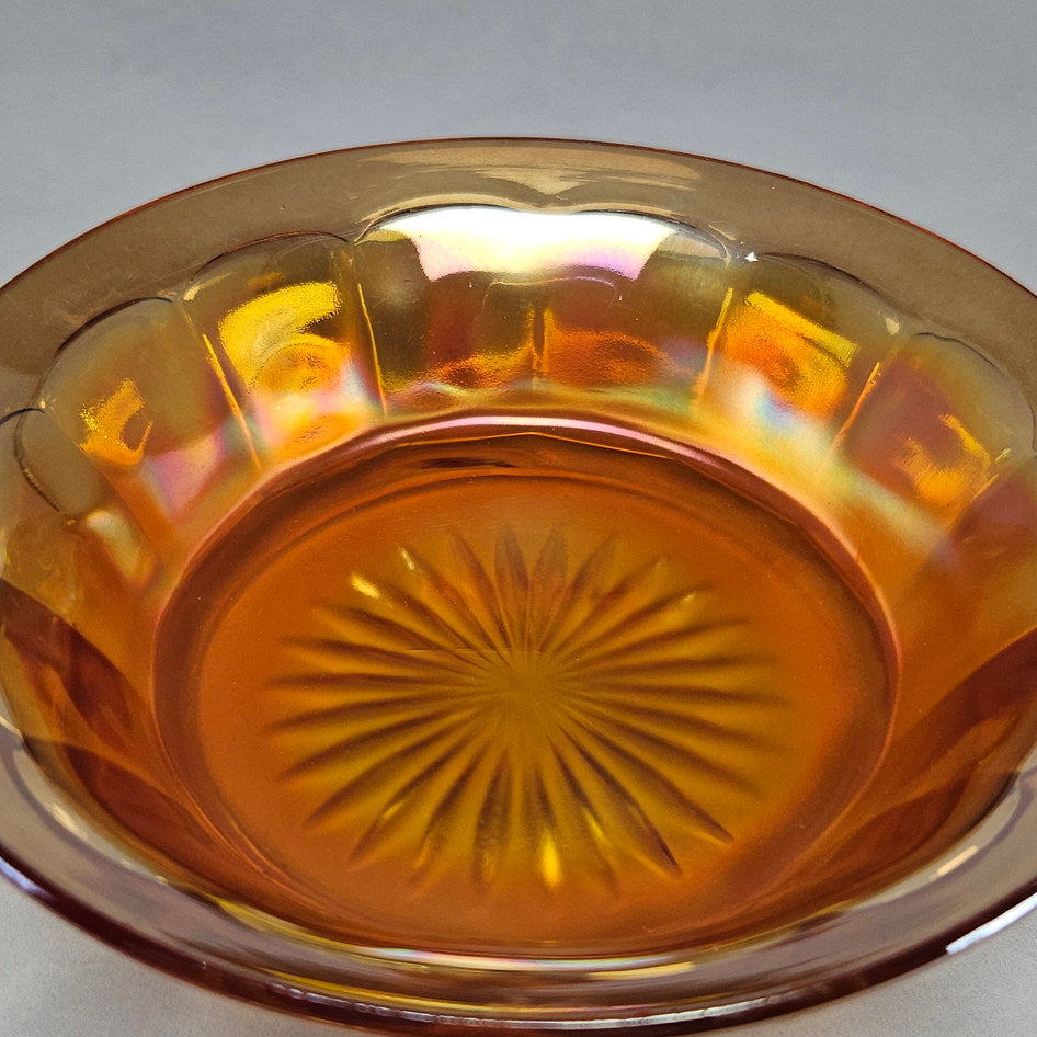 Amber Iridescent Pressed Glass Sweet Bowl in Carnival Style