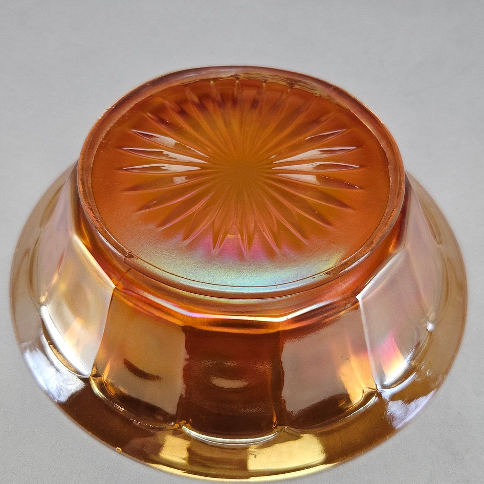 Amber Iridescent Pressed Glass Sweet Bowl in Carnival Style
