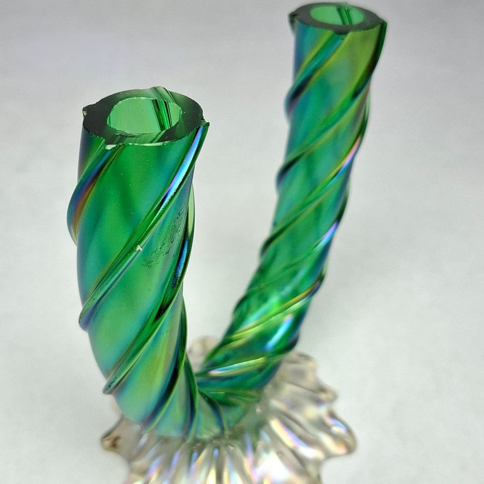 Antique Art Nouveau Iridescent Glass Twin U-Stem Vase