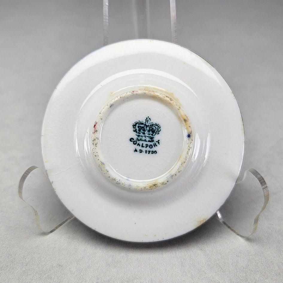 Undersides of Coalport cup and saucer with crown marks