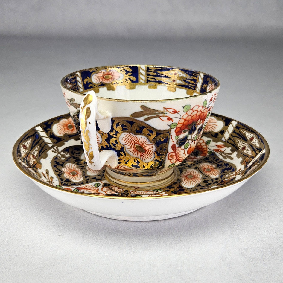 Derby cup and saucer showing cobalt and iron-red decoration