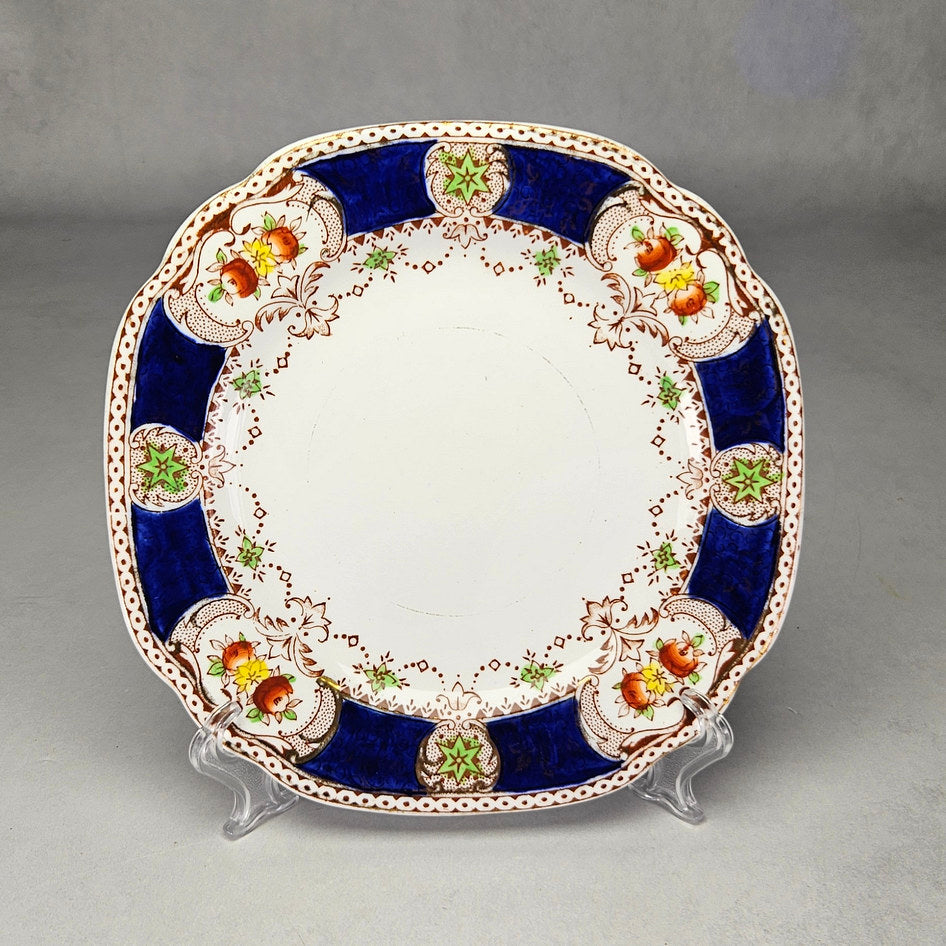 Doric China square side plate with floral cobalt border
