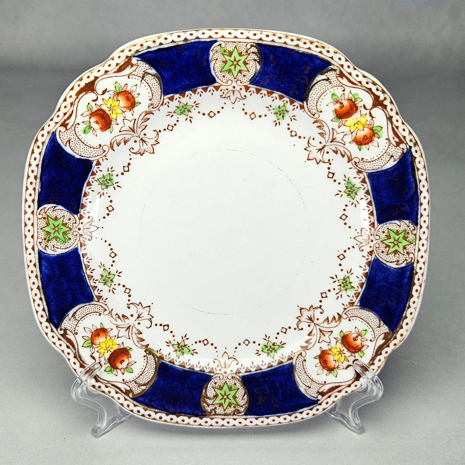 Doric floral bone china plate with scalloped corners