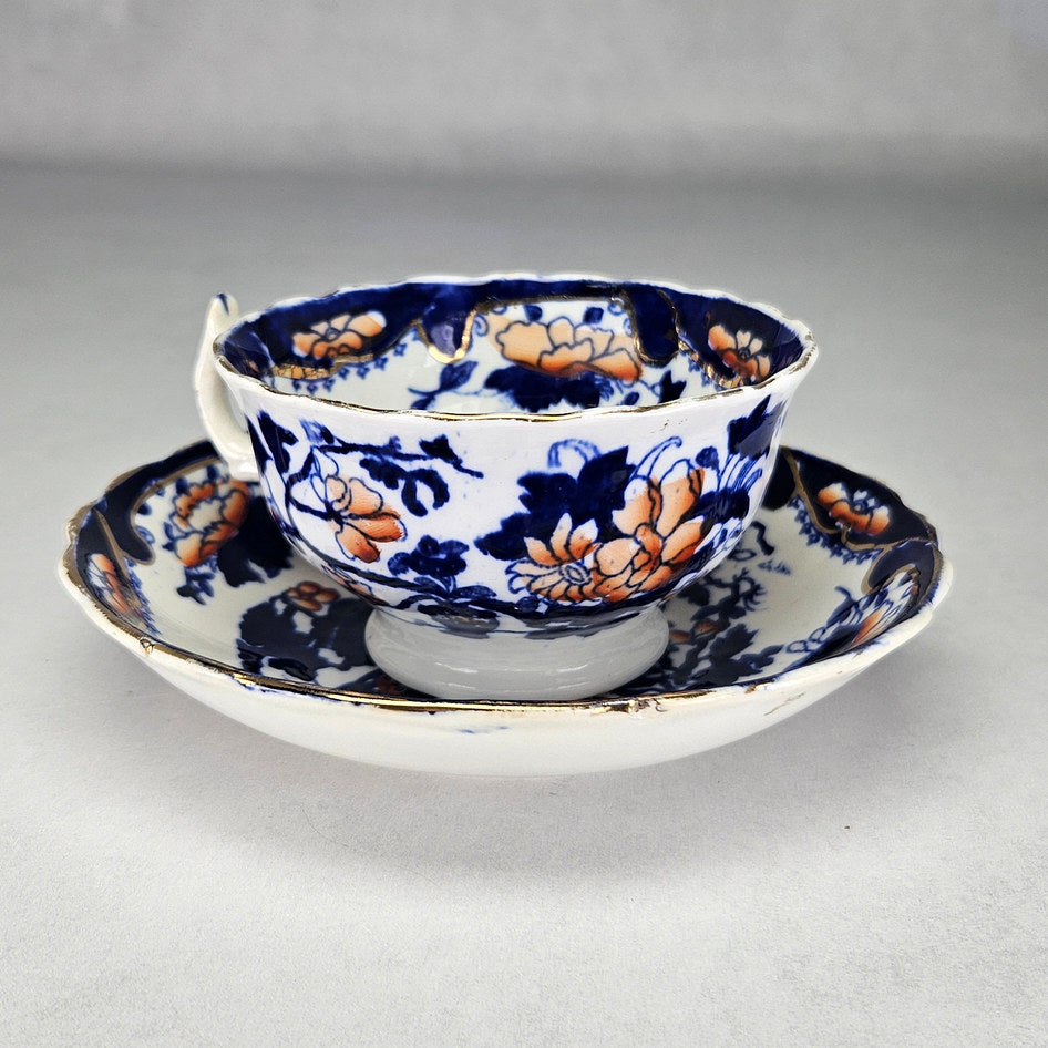 Alternate view of blue and orange floral teacup