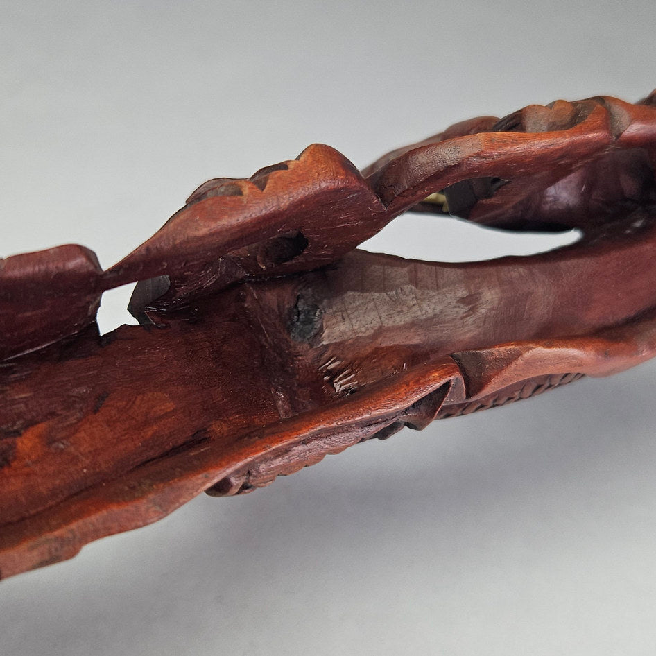 Antique Hand-Carved Rosewood Dragon Incense Burner Sculpture